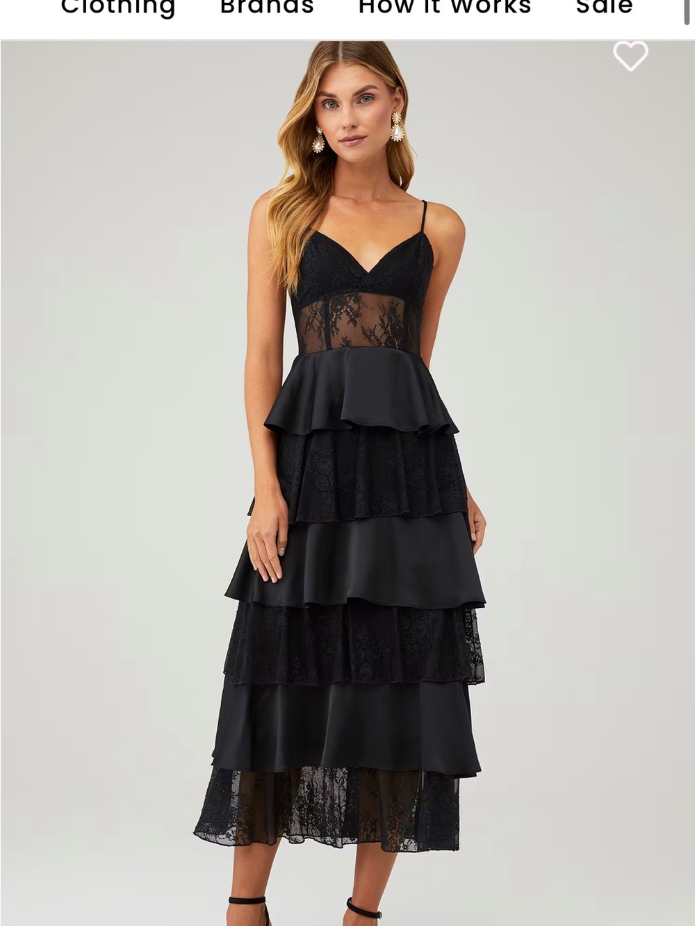 WeWoreWhat Black Lace Tiered Midi Dress
